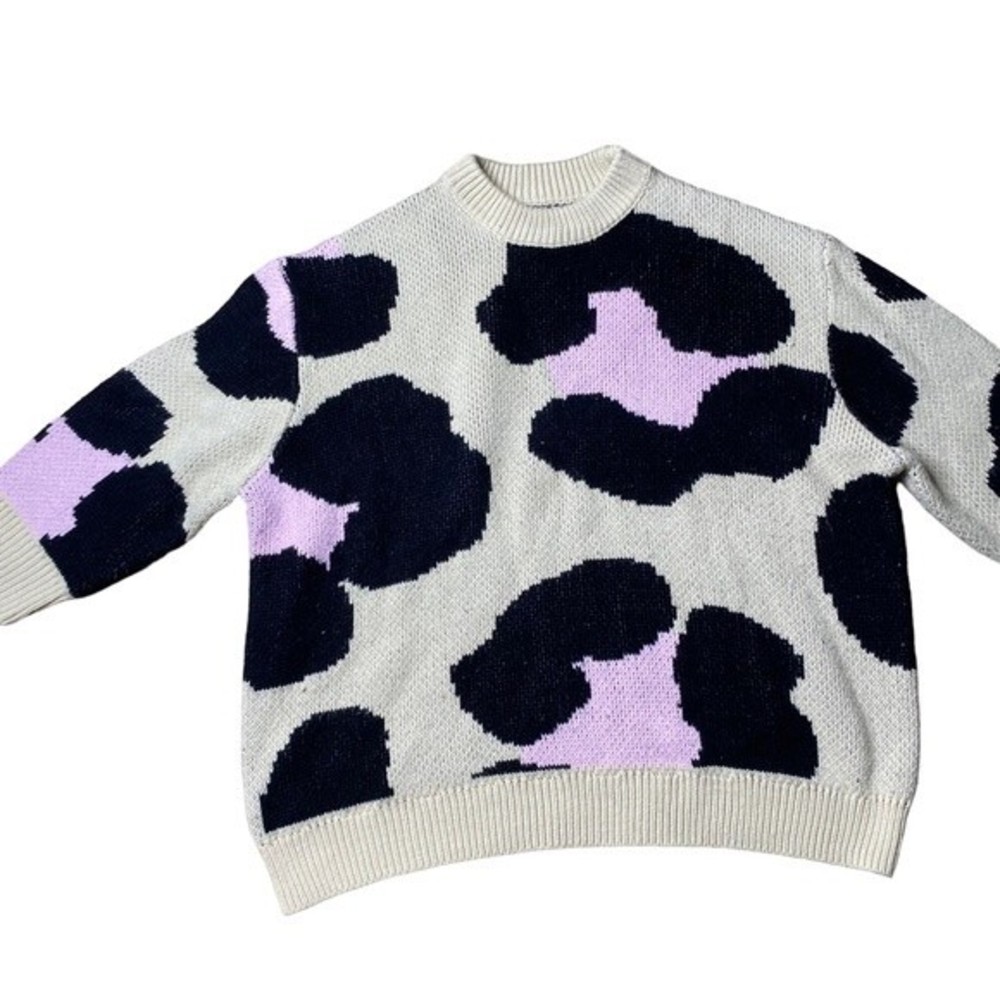 ASOS DESIGNS Chunky Knit Oversized Crewneck Sweater Leopard Animal Print Small